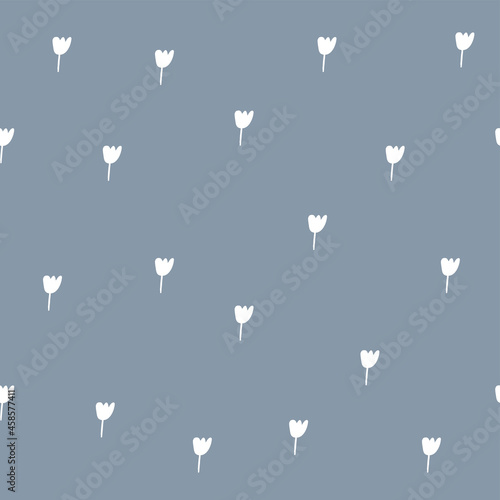 Seamless pattern with hand drawn vector abstract tulips,quiet illustration for wrapping paper,wallpaper,textile and fabric design,botanical motif for decoration on grey background,floral print.