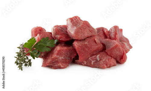 Fillet fresh raw beef meat rib eye tenderloin steak mix spice rosemary isolated on white background with cut out have clipping path