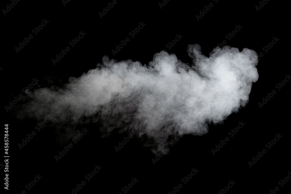 Movement of abstract beautiful cloud of white smoke isolated on black background.	