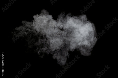 White abstract chaotic puff of smoke on black background. smoke cloud. Isolated on black background. 