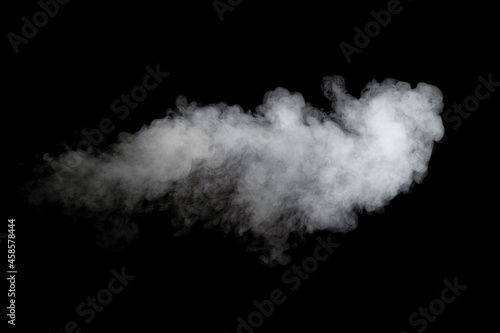 Movement of abstract beautiful cloud of white smoke isolated on black background. 