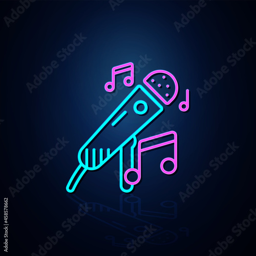 Neon microphone and note icon looks clear. Neon line icon. Entertainment and karaoke music icon. neon icon.