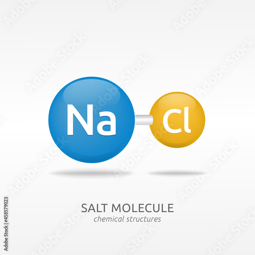 Sodium chloride molecule, salt chemical structures vector photo