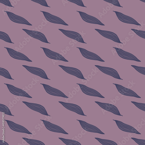 Geometric line leaves patternon lilac background.