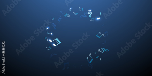Musical notes flying vector backdrop. Song