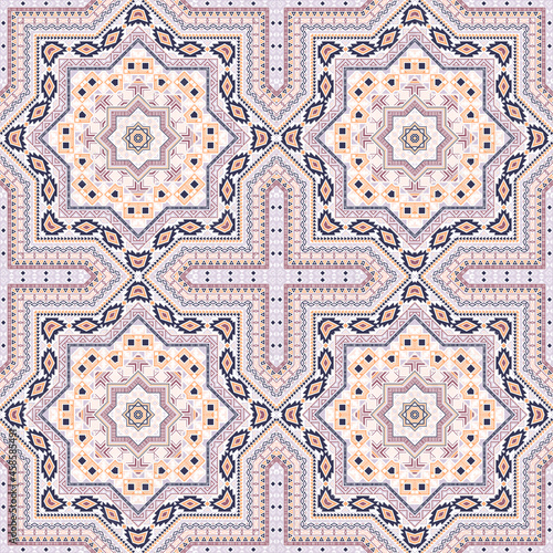 Simple moroccan zellige tile seamless ornament. Geometric texture vector patchwork. Quilt print design. Stylized moroccan zellige tilework recurrent pattern. Geometric shapes wallpaper. photo