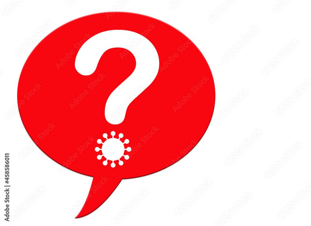 Rote Sprechblase mit Fragezeichen, Coronavirus, Illustration Rote Sprechblase mit Fragezeichen, Coronavirus, Illustration