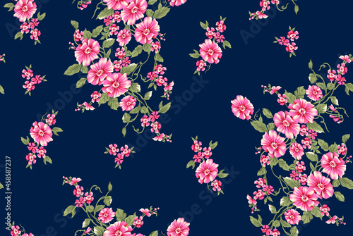 seamless bright flower allover design with navy background photo