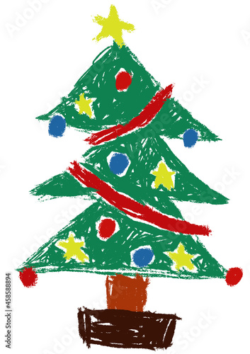 子供がクレヨンで描いたようなクリスマスツリーの手描きイラスト（クリスマスの挿絵やアイコン等に）