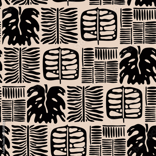 Abstract dark leaves. Different Leaf veins. Close up look. Modern design. Hand drawn trendy Vector illustration. Floral concept, Naive art. Square seamless Pattern. Poster, print, wallpaper template