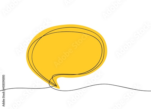 One line continuous speech bubble. Online conversation chat cloud single line art, cartoon dialog balloon. Vector illustration