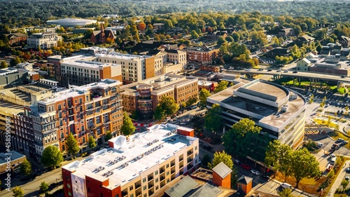 Aerial view of downtown Greenville  SC buildings