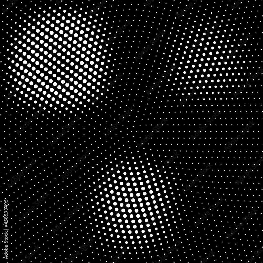 Abstract geometric halftone black background with vector white circles
