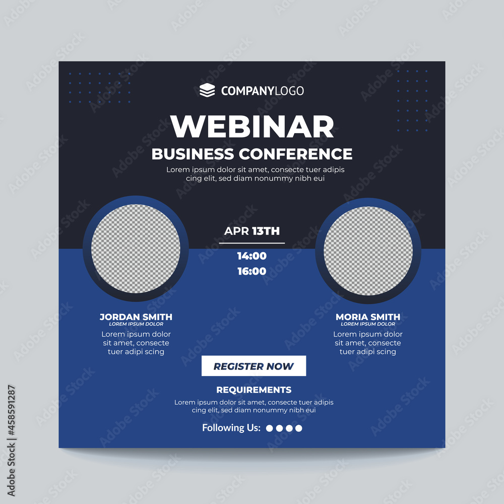 Conference webinar social media post template concept design. online marketing promotion banner. Conference webinar social media post template concept design. online marketing promotion banner.