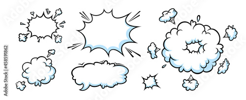 Comic booms and bangs. Blast and burst clouds for surprising and explosive events. Vector illustartion isolated in white background