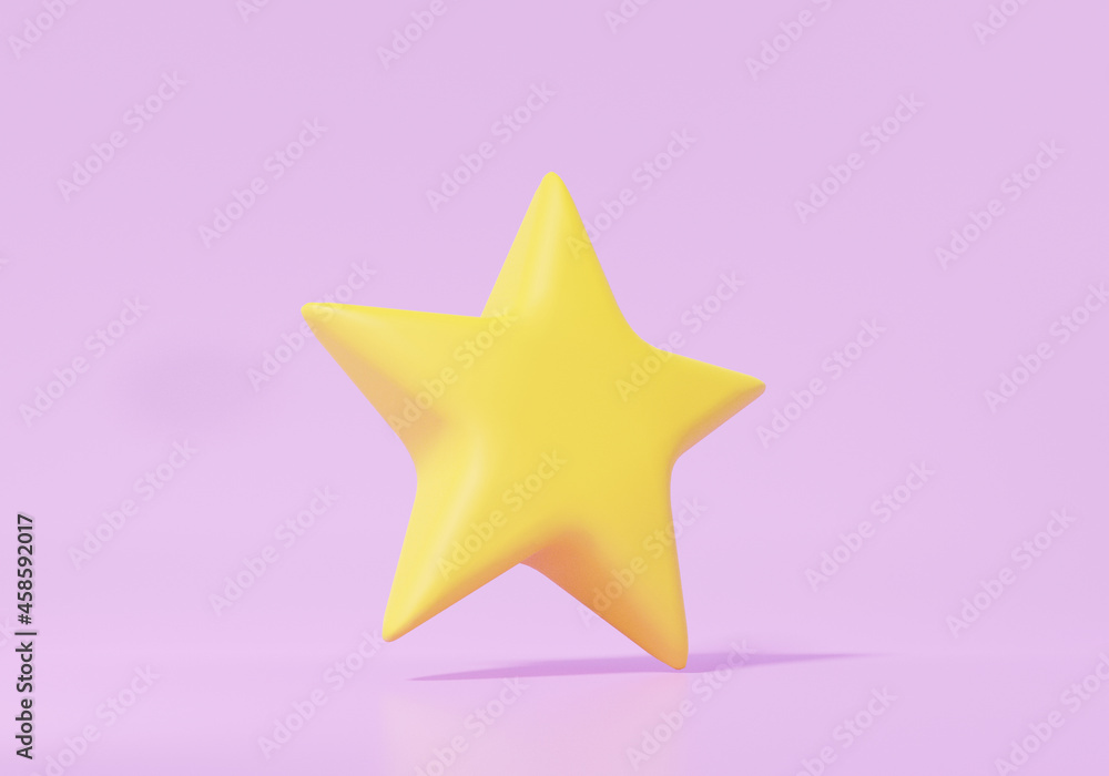 Obraz premium Star yellow icon on purple background. Cartoon minimal cute smooth. 3d render illustration.