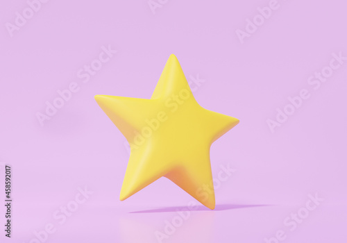 Star yellow icon on purple background. Cartoon minimal cute smooth. 3d render illustration.