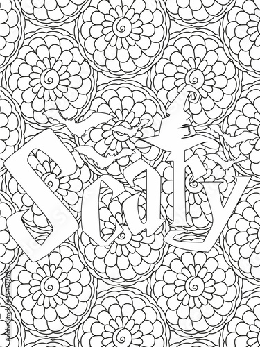 Halloween quotes coloring pages design .inspirational words coloring book pages design.