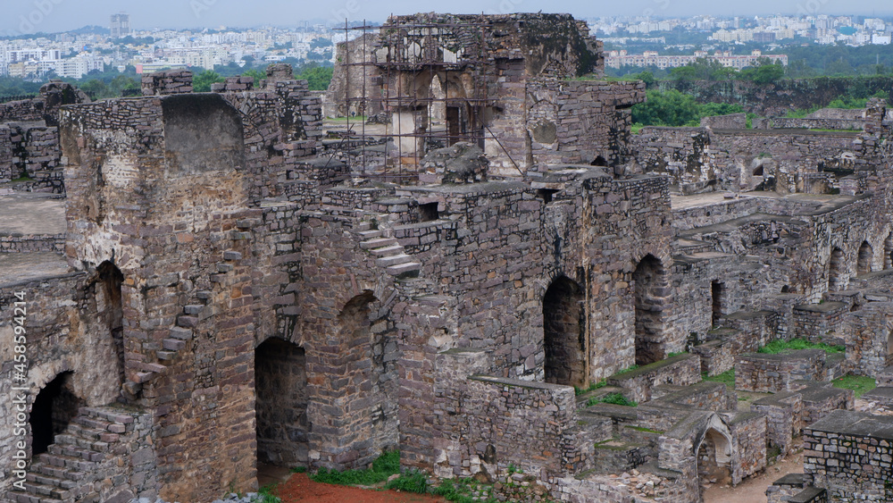 5th Sep 21, Golkonda fort, Hyderabad, India Ruins of the Rani Mahal or Palace, Golkonda fort