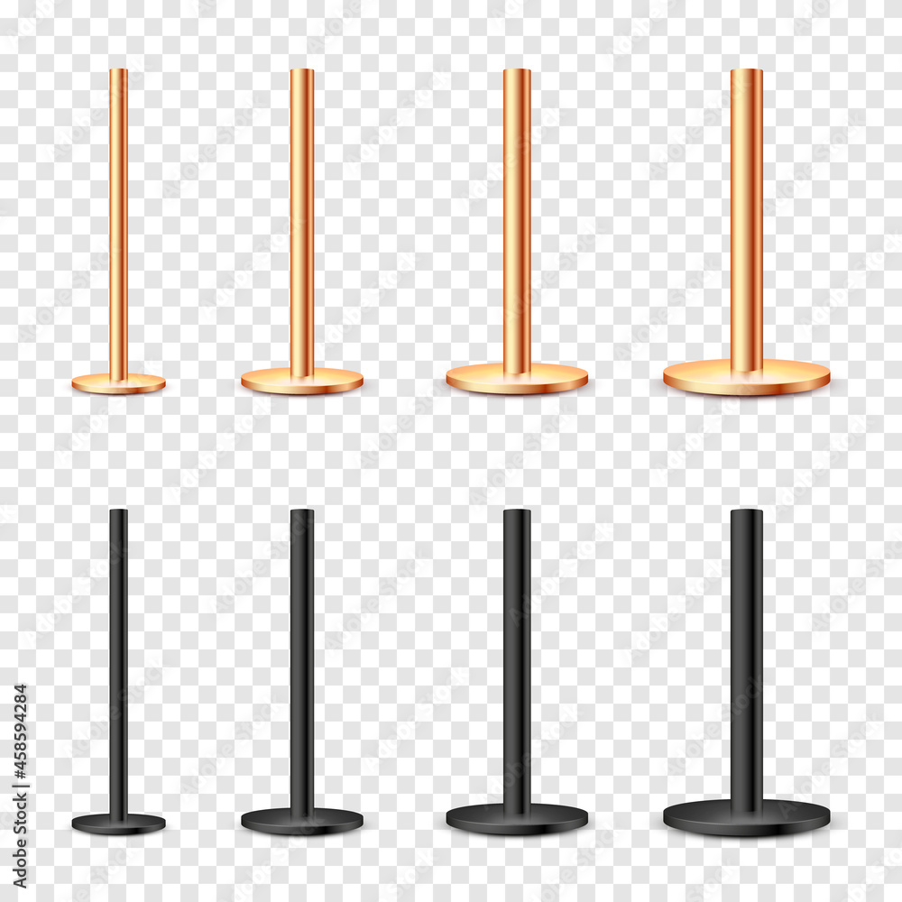 Realistic metal poles collection isolated on transparent background