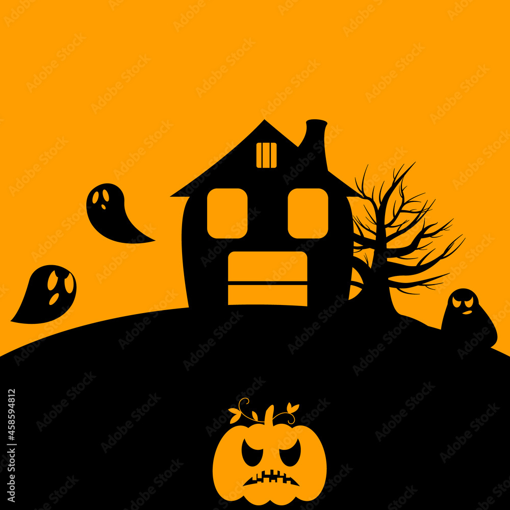 Halloween party invitations or greeting card with traditional symbols.