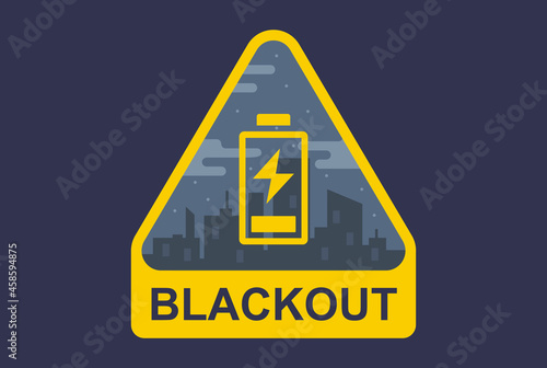 blackout sign on a city background. The battery is low. flat vector illustration.