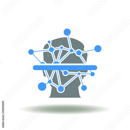 Vector illustration of human head scanning with circuit structure. Symbol of deepfake. Icon of deep fake technology.