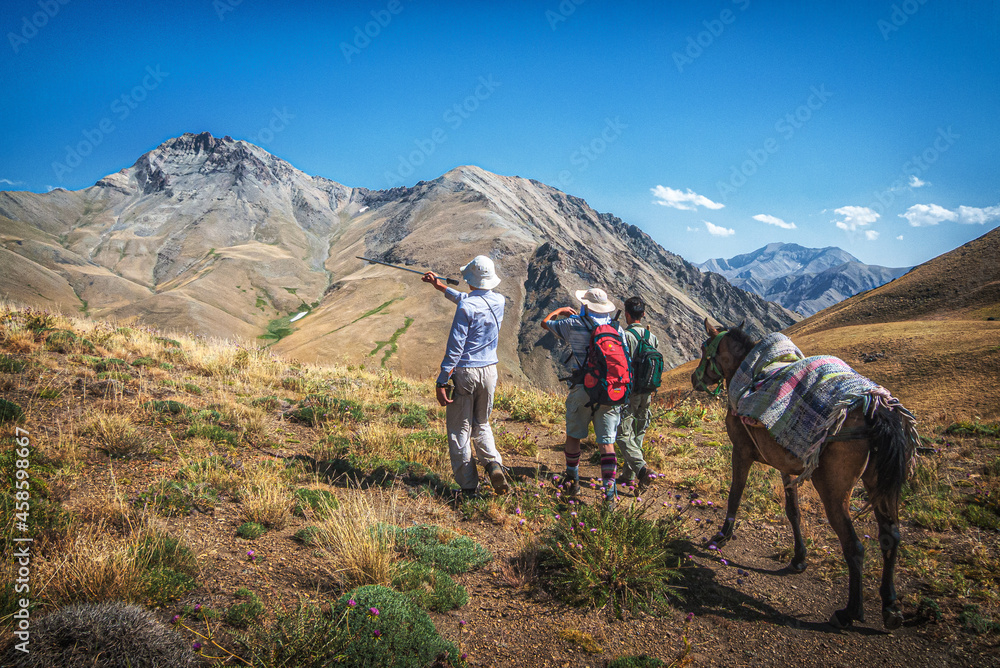 Group of Hikers with a Horse in Central Alborz, Iran