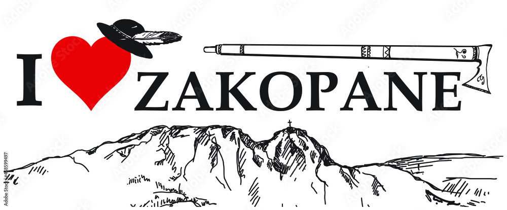 Zakopane, I love zakopane, Tatry, Giewont, miasto, góry, góralski, folklor góralski, parzenica, ciupaga,