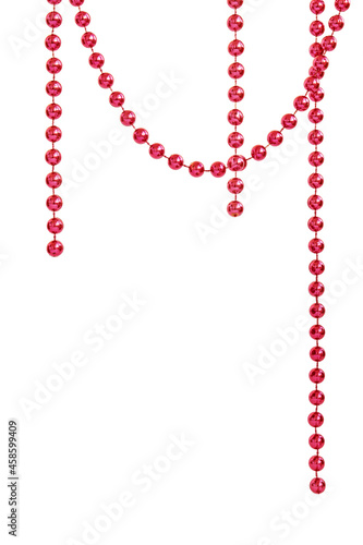 Hanging red bead garland, isolated on white
