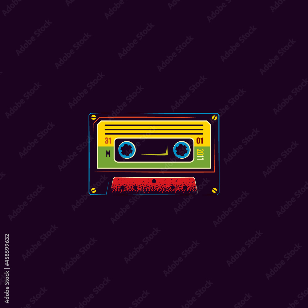 Fototapeta premium Original music vector icon. Vintage music audio cassette with magnetic tape.
