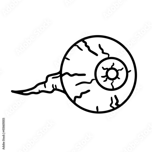 Creepy tense eyeball on vein Halloween linear vector icon in doodle sketch style