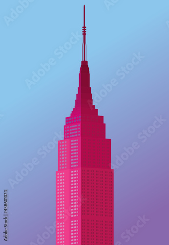 Empire State Building Vector, New York Skyline, Tall Building, Empire State Building Icon, Gradient Illustration Background Poster