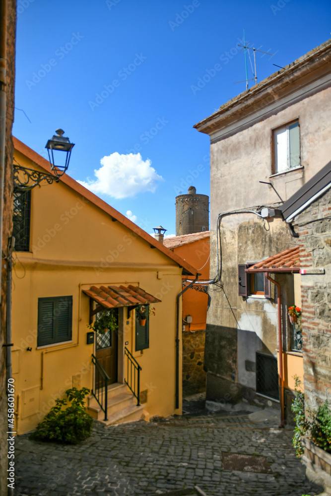 Fototapeta premium A narrow street in Nemi, a medieval town overlooking a lake in the province of Rome, Italy.