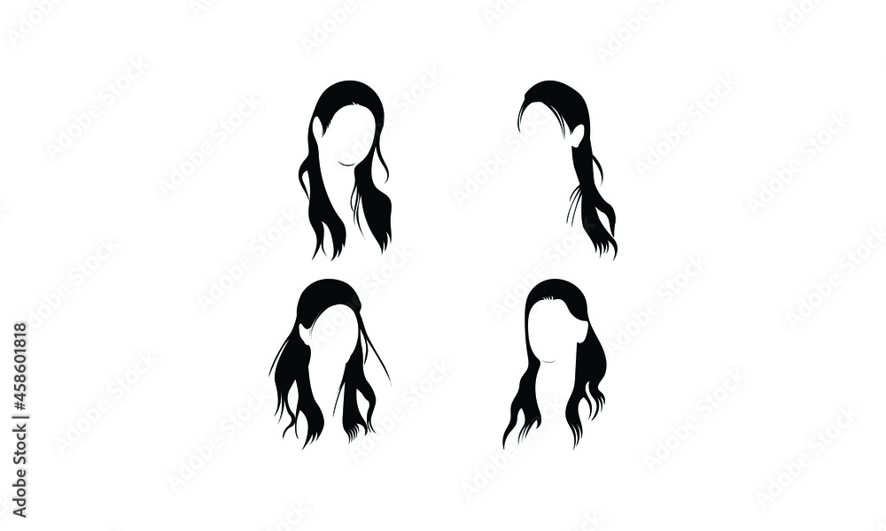 Set of hairstyles for women. Collection of black silhouettes of hairstyles for girls. Fashionable hairstyles. Set of hairstyles for women. Collection of black silhouettes of hairstyles for girls. Fashionable hairstyles.