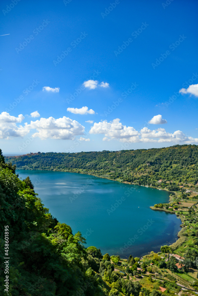 View of Lake Nemi, a small town in the province of Rome, Italy.