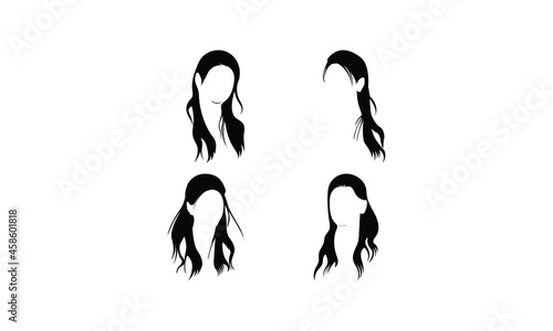 Set of hairstyles for women. Collection of black silhouettes of hairstyles for girls. Fashionable hairstyles.