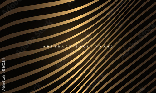 Abstract luxury gold glowing wavy fluid shapes elegance geometric background. Striped horizontal wave lines modern pattern corporate concept for presentation, banner, poster, cover, landing page.