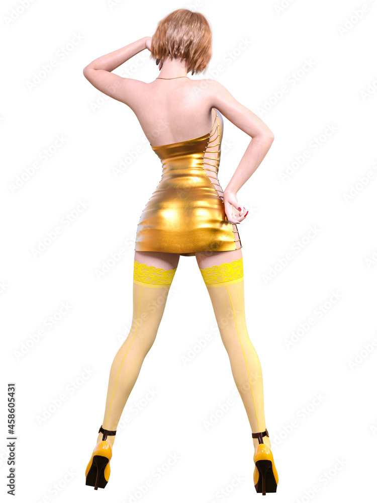 Beautiful woman in short latex mini dress. Beautiful woman in short latex mini dress.