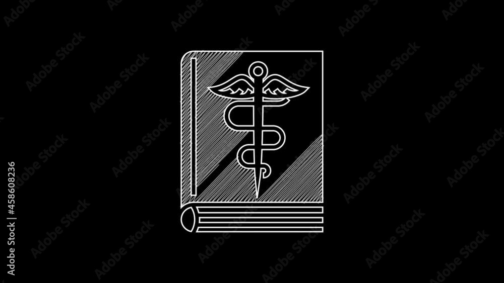 White line Medical book icon isolated on black background. 4K Video motion graphic animation White line Medical book icon isolated on black background. 4K Video motion graphic animation