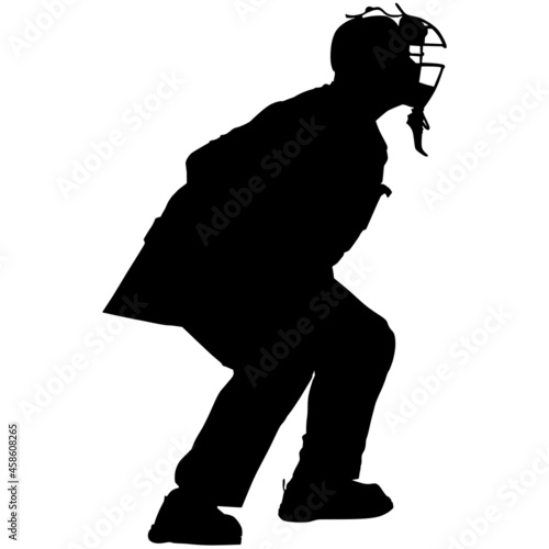 Baseball umpire in ready position to playing. Baseball umpire at work on baseball field detailed realistic silhouette