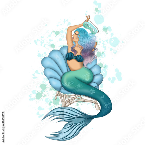 Turquoise Mermaid | Hand Drawn Illustration	