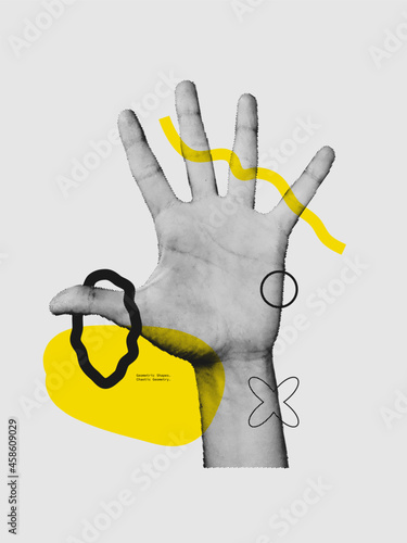 Vector image of human hand front view isolated on background.