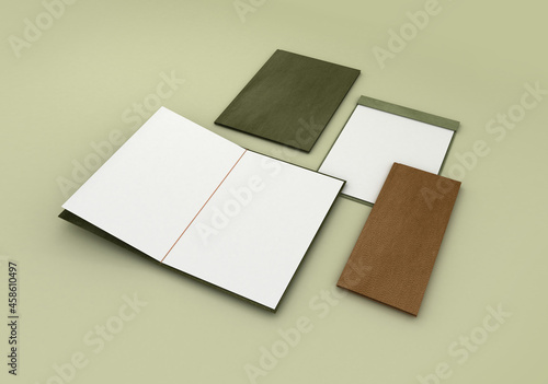 menu render with brown and green covers