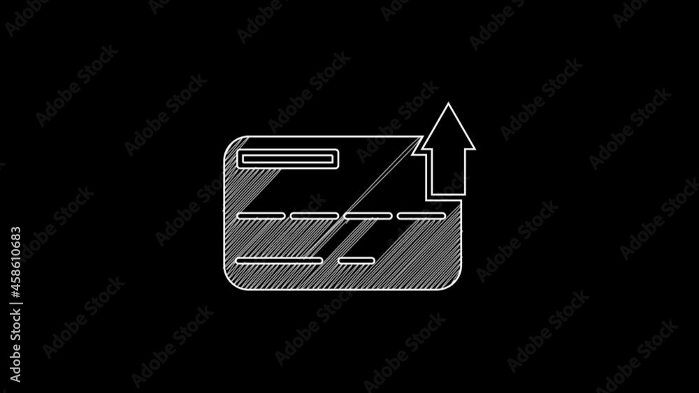 White line Credit card icon isolated on black background. Online payment. Cash withdrawal. Financial operations. Shopping sign. 4K Video motion graphic animation White line Credit card icon isolated on black background. Online payment. Cash withdrawal. Financial operations. Shopping sign. 4K Video motion graphic animation