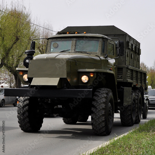 military truck in the city