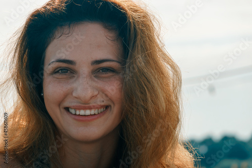 Woman on ranch and enjoying summer time in agricultural farm