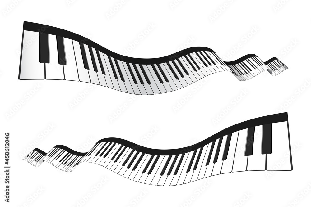 Set of 3D piano keyboard in perspective or isometric style. Realistic piano  keys in different angles of view. Musical instrument keyboard for  decorative design elements. Template for music festival. Stock Vector