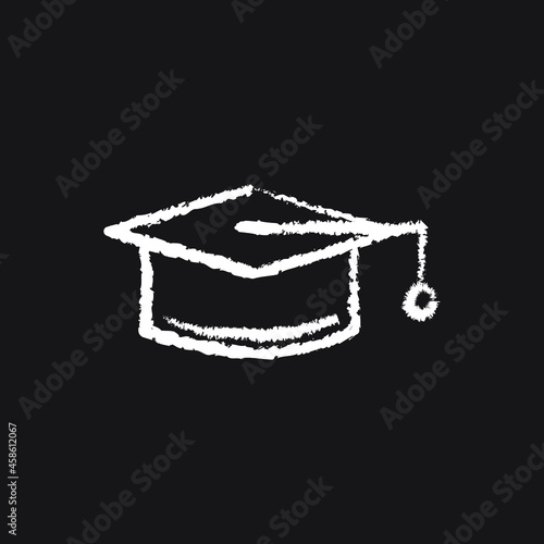 Graduation cap line Icon design white chalk. Draw a picture on the blackboard.