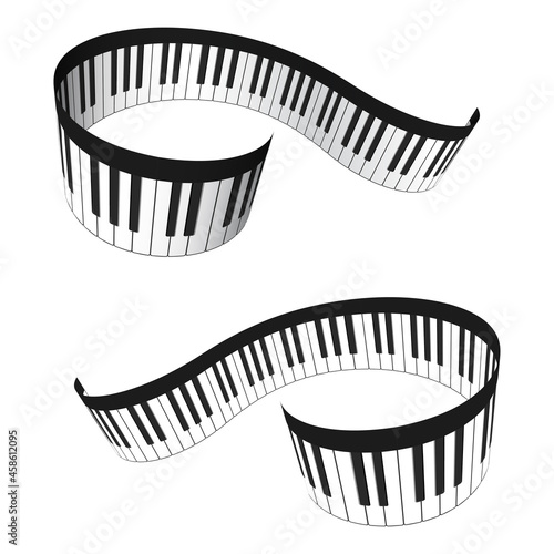 Set of musical 3D piano keyboard in perspective. Realistic piano keys in isometric style. Musical instrument keyboard for decorative design elements. Vector illustration template for music festival.